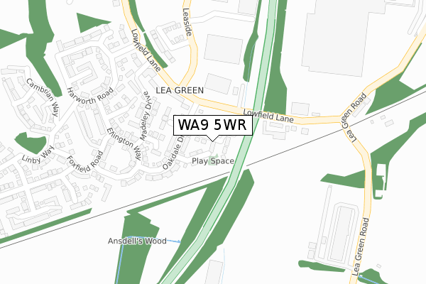 WA9 5WR map - large scale - OS Open Zoomstack (Ordnance Survey)