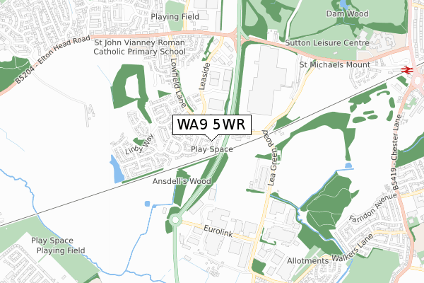 WA9 5WR map - small scale - OS Open Zoomstack (Ordnance Survey)