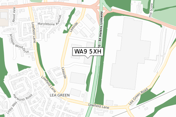 WA9 5XH map - large scale - OS Open Zoomstack (Ordnance Survey)