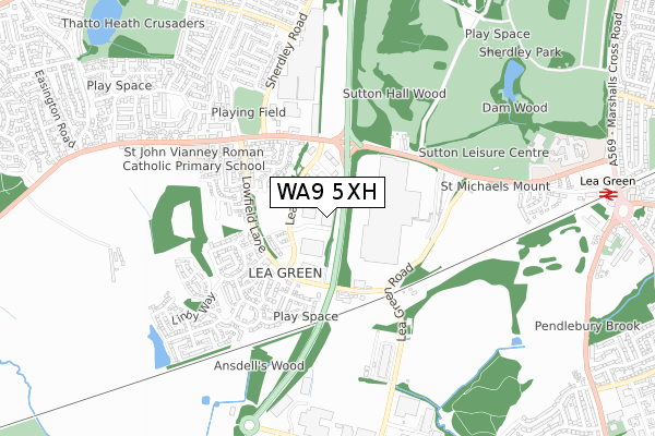 WA9 5XH map - small scale - OS Open Zoomstack (Ordnance Survey)
