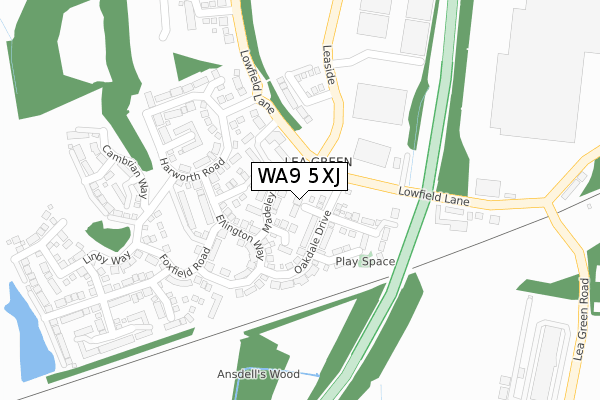 WA9 5XJ map - large scale - OS Open Zoomstack (Ordnance Survey)