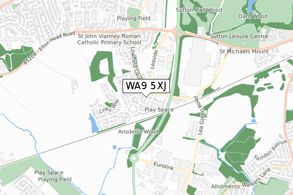 WA9 5XJ map - small scale - OS Open Zoomstack (Ordnance Survey)