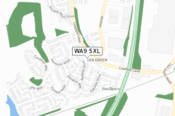 WA9 5XL map - large scale - OS Open Zoomstack (Ordnance Survey)
