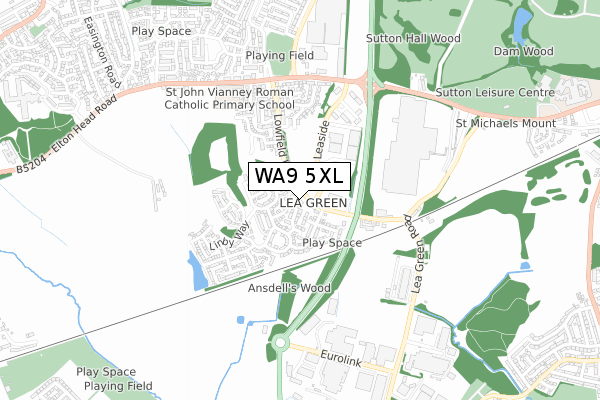 WA9 5XL map - small scale - OS Open Zoomstack (Ordnance Survey)