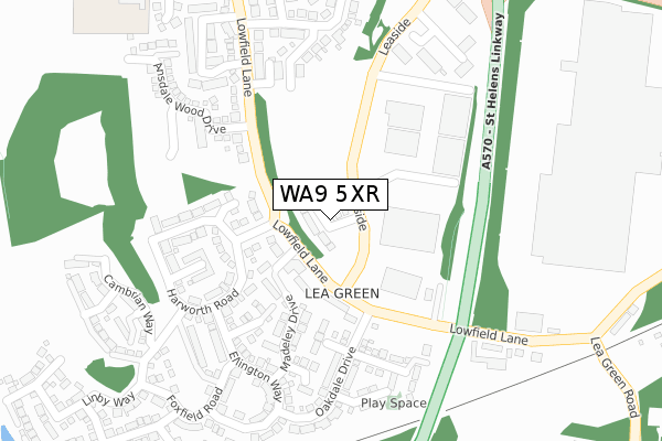 WA9 5XR map - large scale - OS Open Zoomstack (Ordnance Survey)