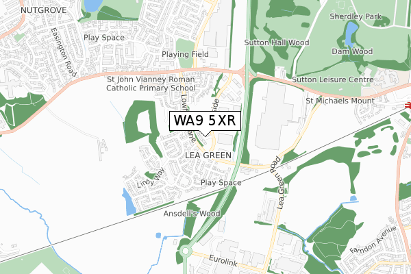 WA9 5XR map - small scale - OS Open Zoomstack (Ordnance Survey)