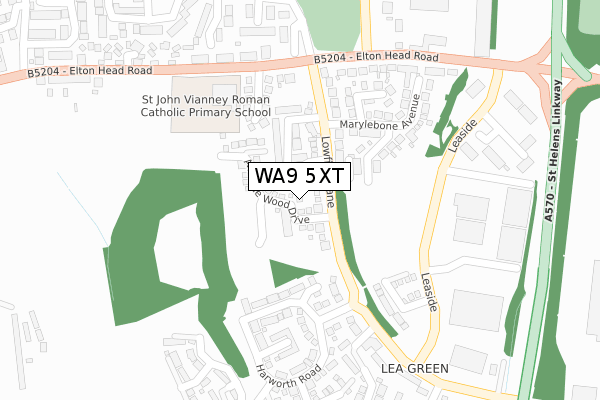 WA9 5XT map - large scale - OS Open Zoomstack (Ordnance Survey)