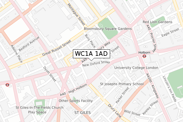 WC1A 1AD map - large scale - OS Open Zoomstack (Ordnance Survey)