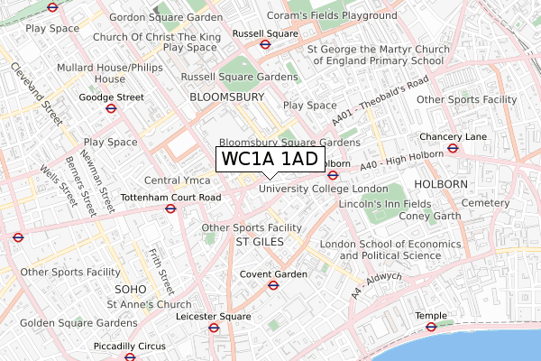 WC1A 1AD map - small scale - OS Open Zoomstack (Ordnance Survey)