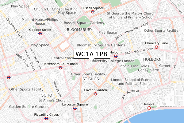 WC1A 1PB map - small scale - OS Open Zoomstack (Ordnance Survey)