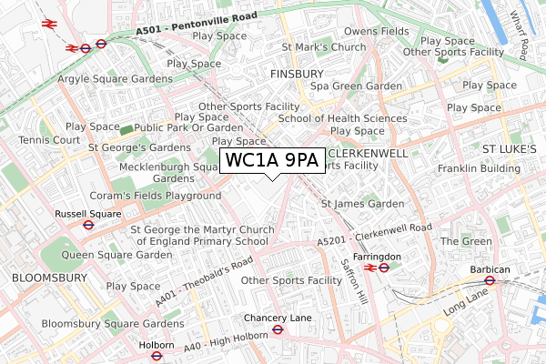 WC1A 9PA map - small scale - OS Open Zoomstack (Ordnance Survey)