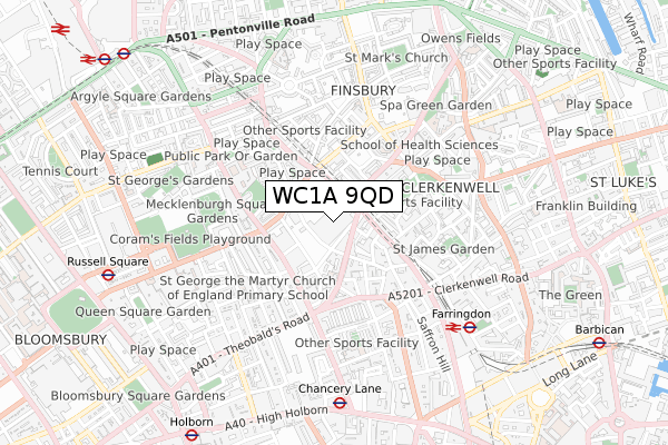 WC1A 9QD map - small scale - OS Open Zoomstack (Ordnance Survey)