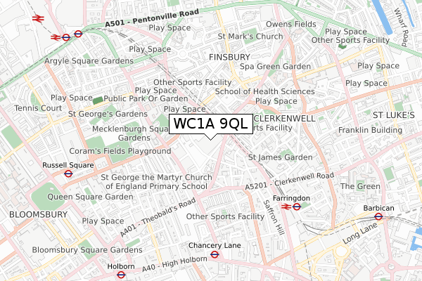 WC1A 9QL map - small scale - OS Open Zoomstack (Ordnance Survey)