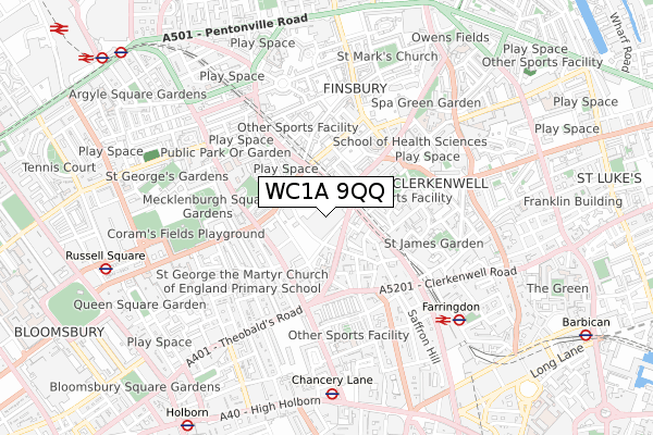 WC1A 9QQ map - small scale - OS Open Zoomstack (Ordnance Survey)