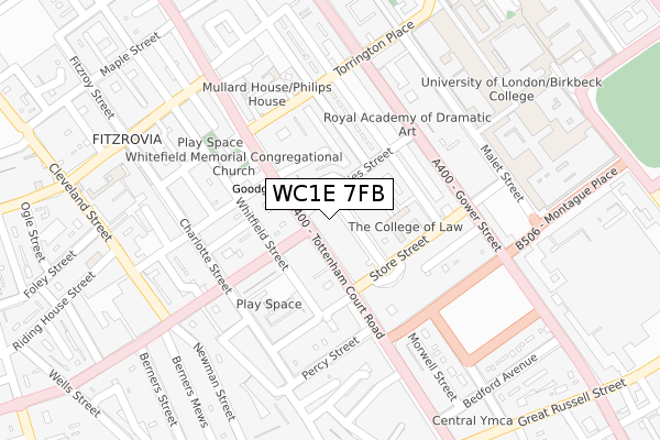 WC1E 7FB map - large scale - OS Open Zoomstack (Ordnance Survey)