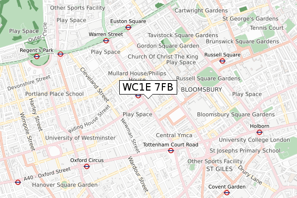 WC1E 7FB map - small scale - OS Open Zoomstack (Ordnance Survey)