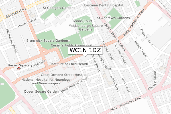 WC1N 1DZ map - large scale - OS Open Zoomstack (Ordnance Survey)