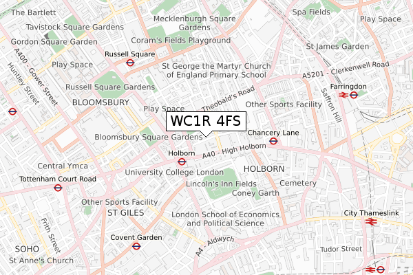 WC1R 4FS map - small scale - OS Open Zoomstack (Ordnance Survey)