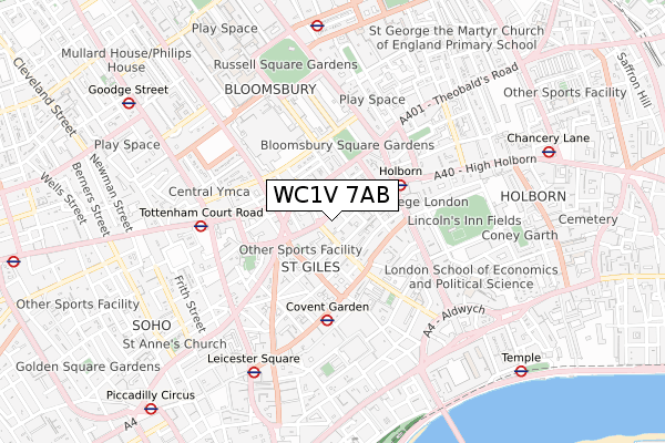 WC1V 7AB map - small scale - OS Open Zoomstack (Ordnance Survey)