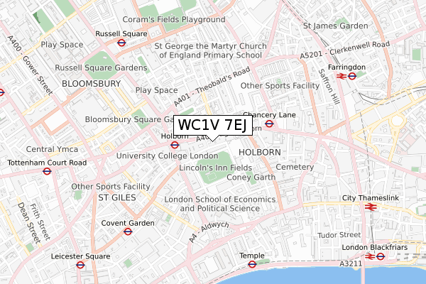 WC1V 7EJ map - small scale - OS Open Zoomstack (Ordnance Survey)