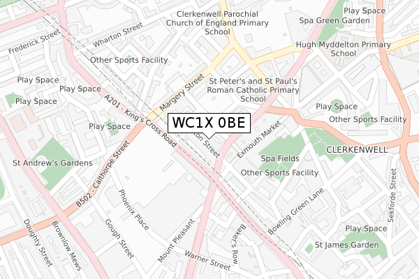 WC1X 0BE map - large scale - OS Open Zoomstack (Ordnance Survey)