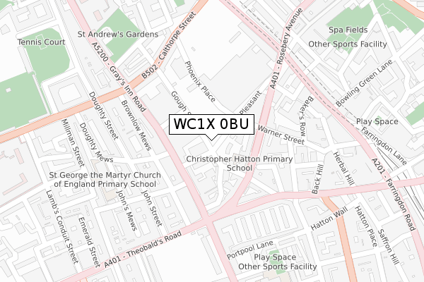 WC1X 0BU map - large scale - OS Open Zoomstack (Ordnance Survey)