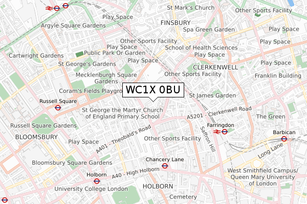WC1X 0BU map - small scale - OS Open Zoomstack (Ordnance Survey)