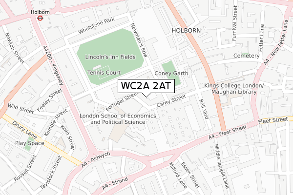 WC2A 2AT map - large scale - OS Open Zoomstack (Ordnance Survey)