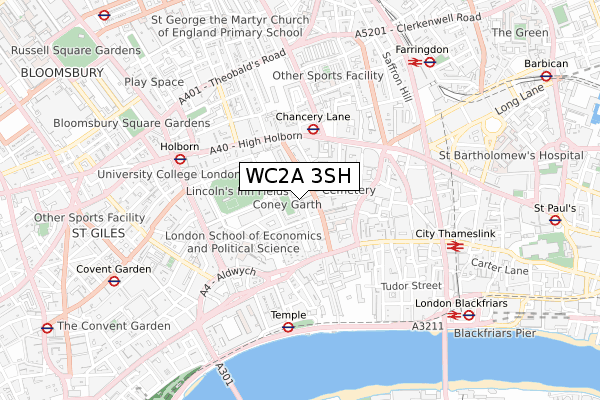WC2A 3SH map - small scale - OS Open Zoomstack (Ordnance Survey)