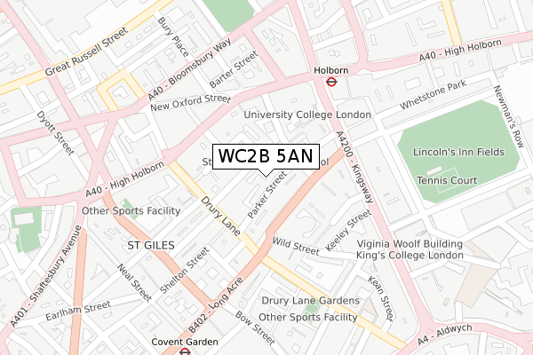 WC2B 5AN map - large scale - OS Open Zoomstack (Ordnance Survey)