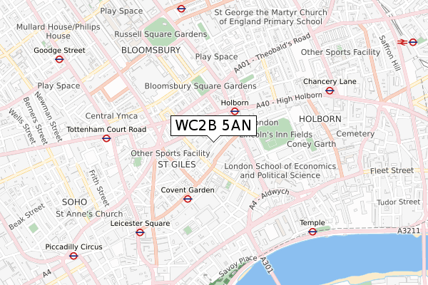 WC2B 5AN map - small scale - OS Open Zoomstack (Ordnance Survey)