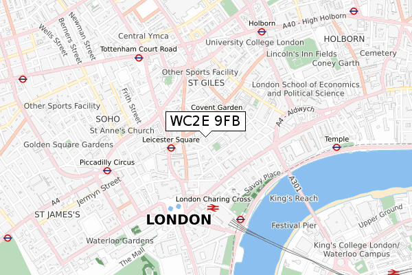 WC2E 9FB map - small scale - OS Open Zoomstack (Ordnance Survey)