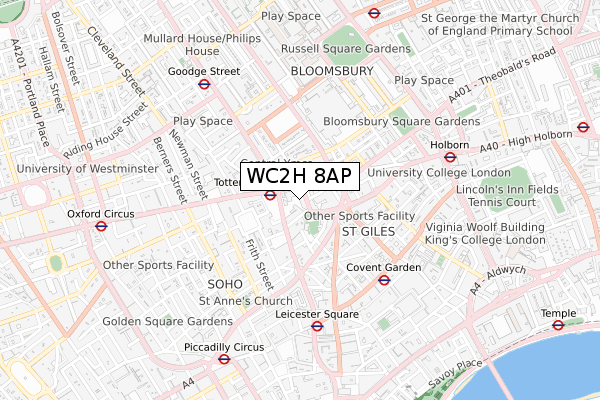 WC2H 8AP map - small scale - OS Open Zoomstack (Ordnance Survey)