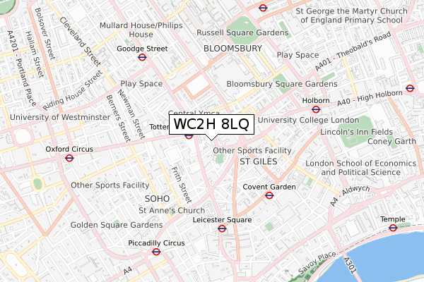 WC2H 8LQ map - small scale - OS Open Zoomstack (Ordnance Survey)