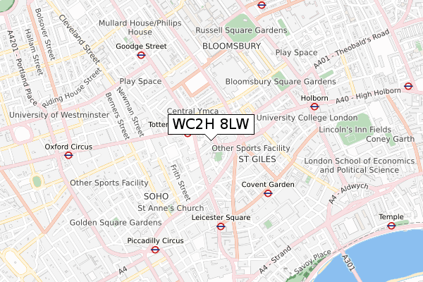 WC2H 8LW map - small scale - OS Open Zoomstack (Ordnance Survey)