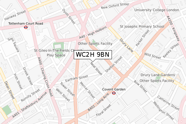 WC2H 9BN map - large scale - OS Open Zoomstack (Ordnance Survey)