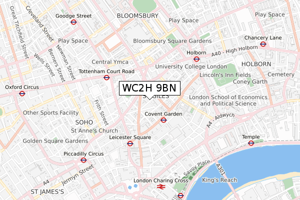 WC2H 9BN map - small scale - OS Open Zoomstack (Ordnance Survey)