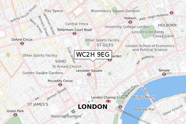 WC2H 9EG map - small scale - OS Open Zoomstack (Ordnance Survey)