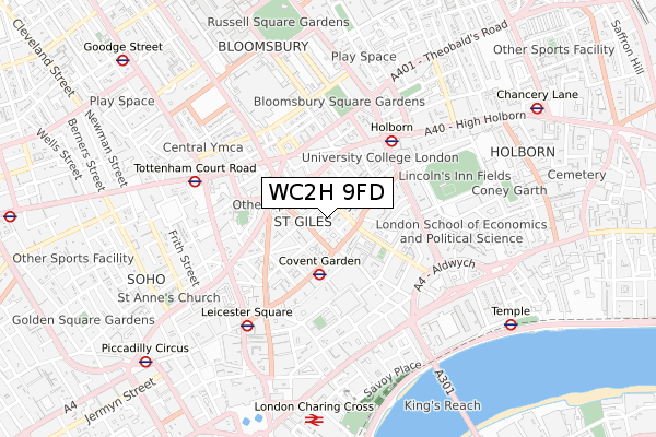 WC2H 9FD map - small scale - OS Open Zoomstack (Ordnance Survey)