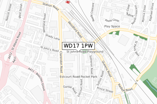 WD17 1PW map - large scale - OS Open Zoomstack (Ordnance Survey)