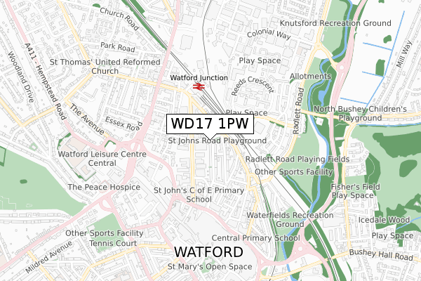 WD17 1PW map - small scale - OS Open Zoomstack (Ordnance Survey)