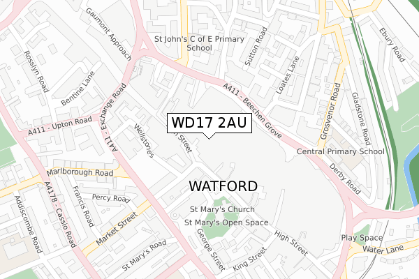 WD17 2AU map - large scale - OS Open Zoomstack (Ordnance Survey)