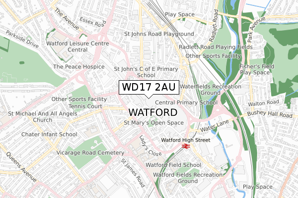 WD17 2AU map - small scale - OS Open Zoomstack (Ordnance Survey)