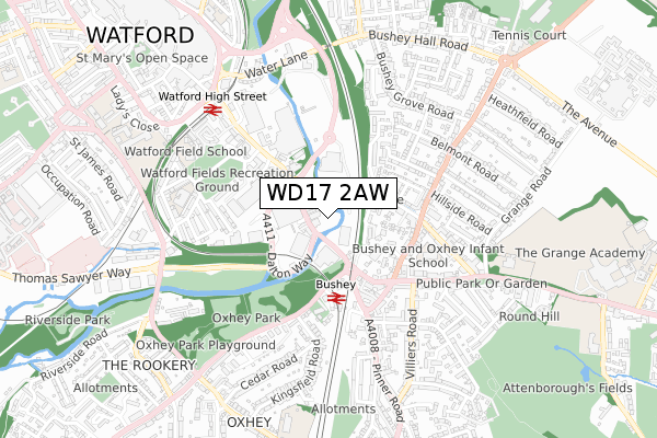 WD17 2AW map - small scale - OS Open Zoomstack (Ordnance Survey)