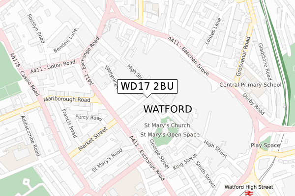 WD17 2BU map - large scale - OS Open Zoomstack (Ordnance Survey)