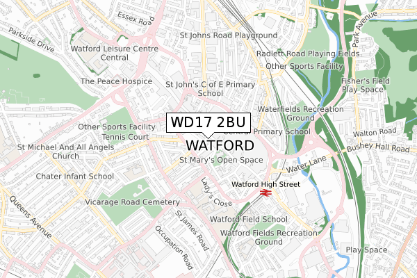 WD17 2BU map - small scale - OS Open Zoomstack (Ordnance Survey)
