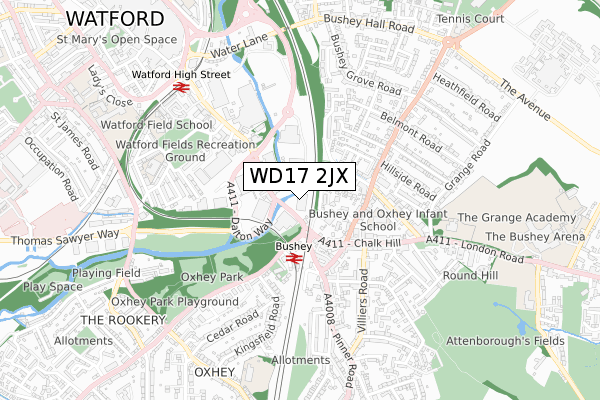 WD17 2JX map - small scale - OS Open Zoomstack (Ordnance Survey)