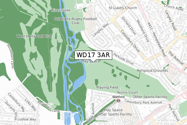 WD17 3AR map - small scale - OS Open Zoomstack (Ordnance Survey)