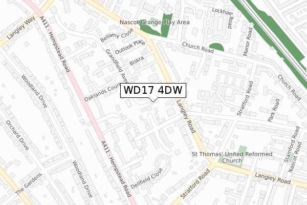 WD17 4DW map - large scale - OS Open Zoomstack (Ordnance Survey)