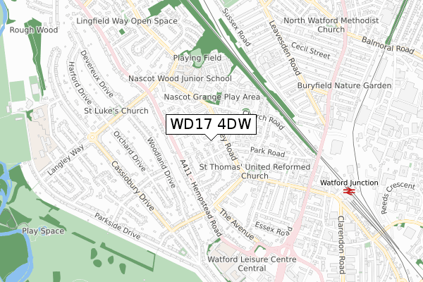 WD17 4DW map - small scale - OS Open Zoomstack (Ordnance Survey)